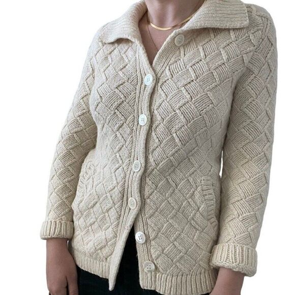 Vintage Y2K Express Womens White Chunky Wool Soft Fisherman Cardigan Sz M - Picture 3 of 9